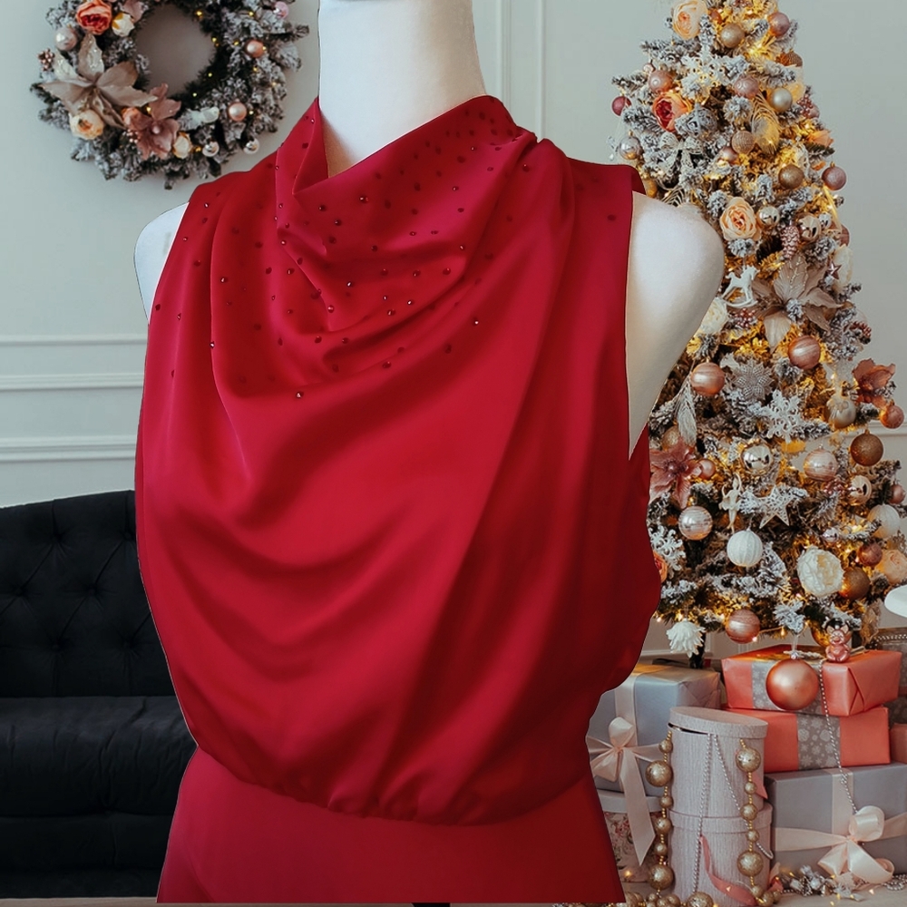 Karl Lagerfeld Red Evening Dress Maxi Jeweled Formal Size 2 Christmas Dance